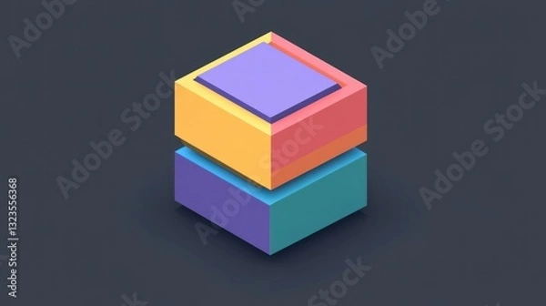 Obraz Stacked colorful isometric cubes on dark background.