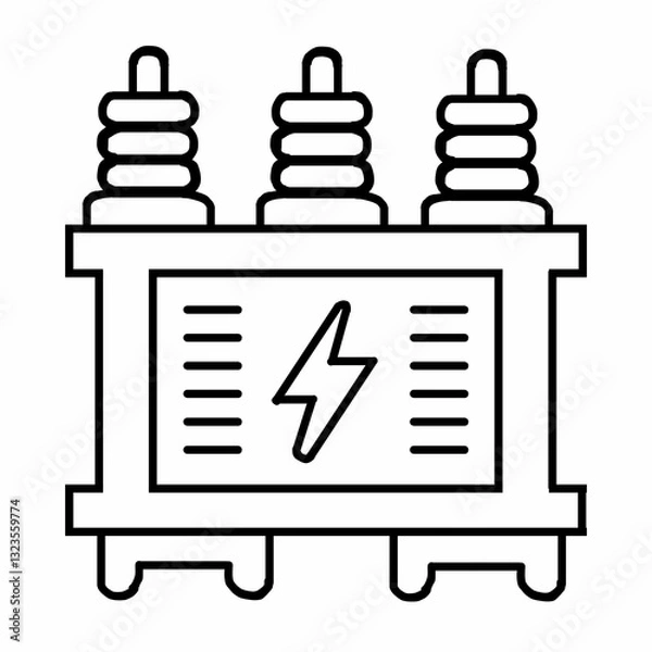 Obraz  This is a pixel design illustrating the transformer design icon, representing electrical power conversion and energy distribution.