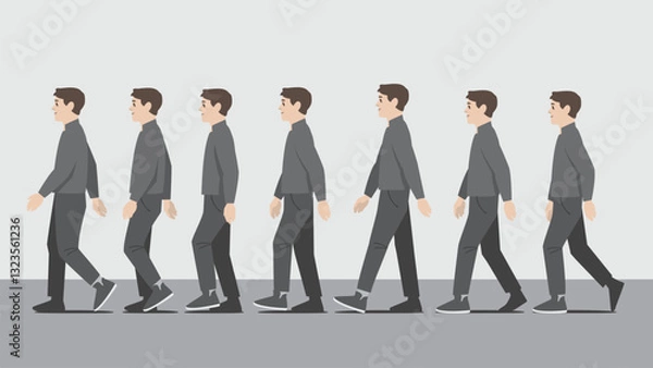 Fototapeta Animation of a man in dark shirt walking in side view showing the step cycle sequence
