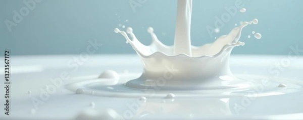 Fototapeta White liquid forms under falling object with splashing milk effect in a pool, white, milk