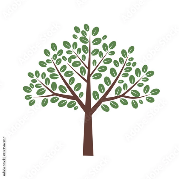 Fototapeta Green Tree Illustration with Brown Trunk and Leaves for Eco Design and Nature Themes