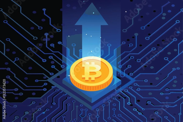 Fototapeta Create a vibrant illustration of a glowing RISI cryptocurrency coin, showcasing its futuristic design and technological essence.  Emphasis on radiant light and detailed texture.