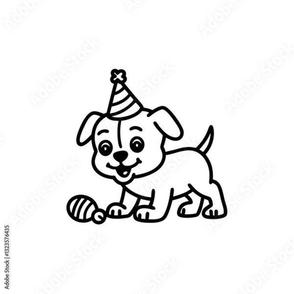 Fototapeta Cute Puppy in Party Hat with Toy Vector Illustration for Birthday Celebrations