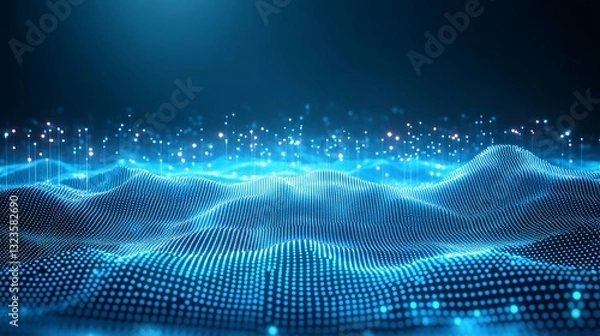 Obraz Abstract digital landscape, glowing data points,  low light background.  Suitable for technology, data visualization, and futuristic themes