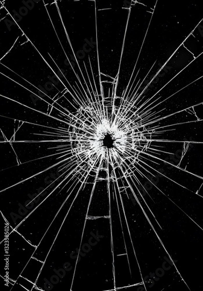 Fototapeta Broken Glass Texture, Cracked Black Background, High-Resolution Shattered Glass Overlay