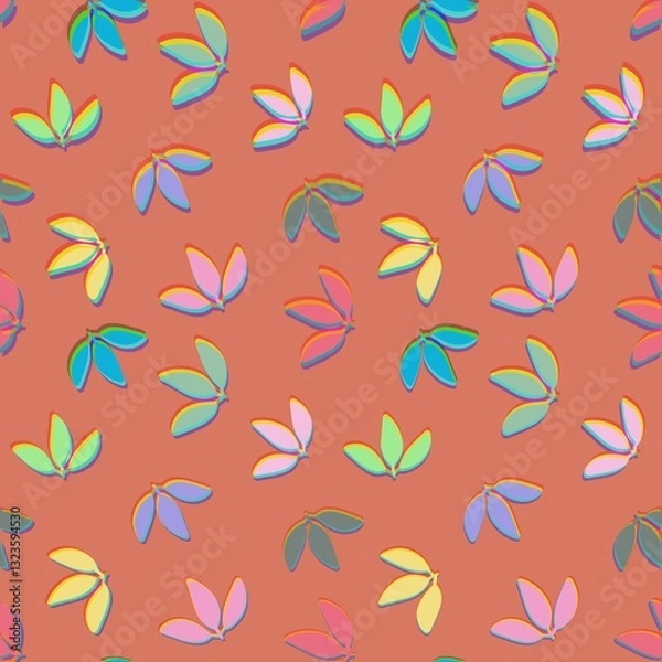Fototapeta autumn leaves colorful seamless pattern on orange background 