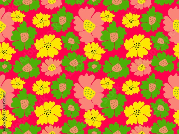 Fototapeta Seamless floral pattern with flowers and leaves in a vintage design, perfect for fabric and wallpaper decoration
