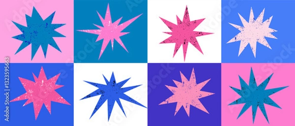 Fototapeta Stars big collection different shapes Funky abstract texture decor elements Vector flat cartoon modern illustration