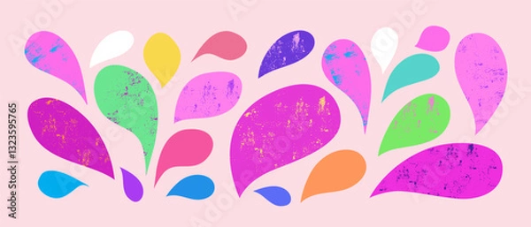 Fototapeta Funky big collection different shapes drop water hand draw text boxes and speech colored bubbles abstract texture  elements