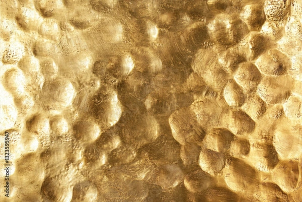 Fototapeta Abstract background of golden hammered brass surface. Metallic texture or pattern for backdrop design.