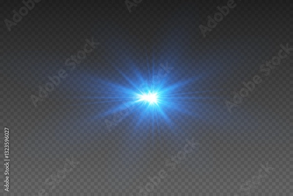Fototapeta Blue light rays of light, light spark and flash.