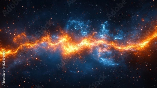 Fototapeta Cosmic fire and ice clash in space, background stars