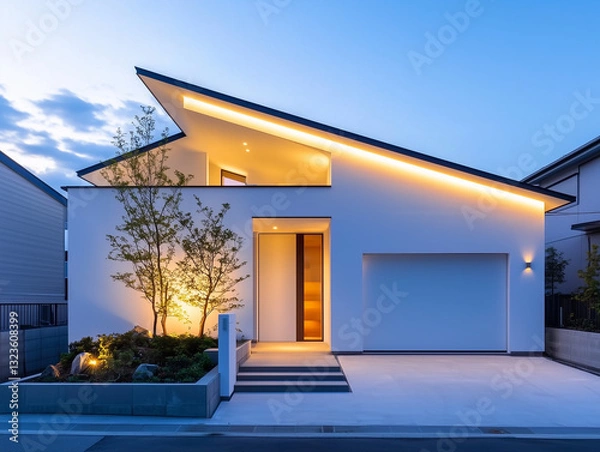 Obraz 住宅イメージ　モダンな戸建て住宅　夜の照明