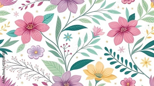 Fototapeta Colorful blooming flower pattern with soft gradients and flowing shapes, seamless design.  