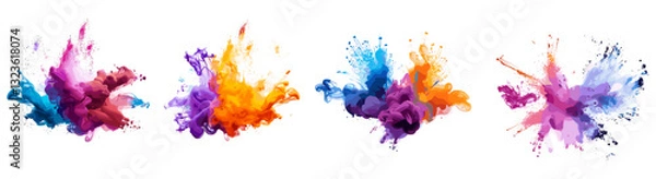 Fototapeta Abstract explosion of colorful powder, paint splashes, isolated on white, transparent background, vibrant colors, design element, creative paint, powder burst, artistic explosion