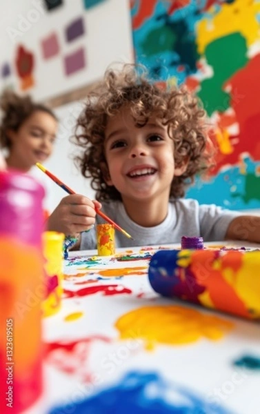 Fototapeta Joyful Neurodiversity and Creative Learning Inclusive Multi-Generational Art Exploration for Gen Alphas Expressive Development and Cognitive Empowerment