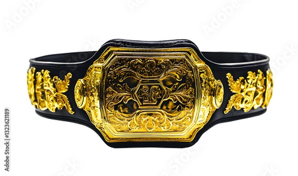 Obraz championship boxing belt featuring intricate gold detailing and black strap, symbolizing victory and achievement in sports