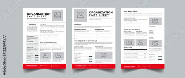 Fototapeta Nonprofit Organization Fact Sheet layout design template with 3 style design concept	
