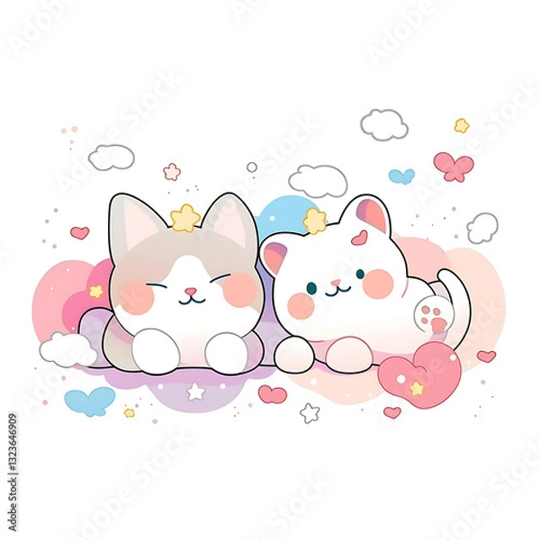 Fototapeta Playful and whimsical cat illustrations in vibrant and minimalist designs