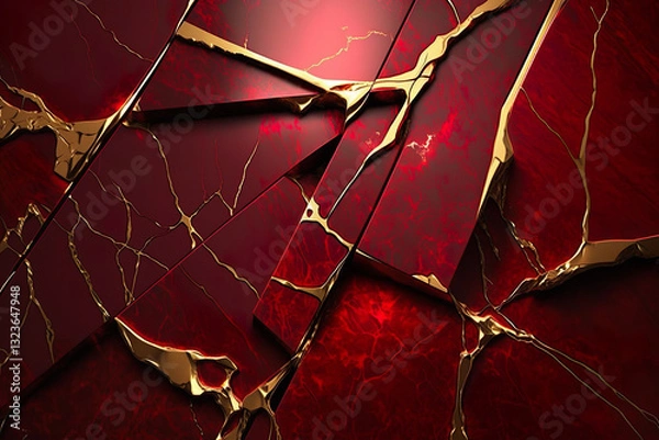 Fototapeta Beautiful marble abstract background with a mix of burgundy, gold and red colours.
