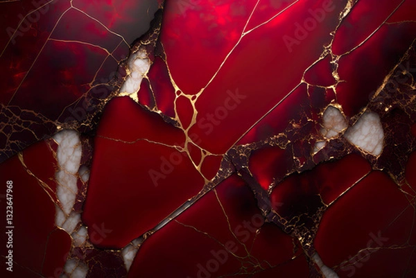 Fototapeta Beautiful marble abstract background with a mix of burgundy, gold and red colours.