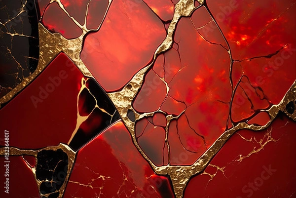 Fototapeta Beautiful marble abstract background with a mix of burgundy, gold and red colours.