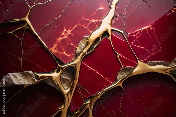 Fototapeta Beautiful marble abstract background with a mix of burgundy, gold and red colours.