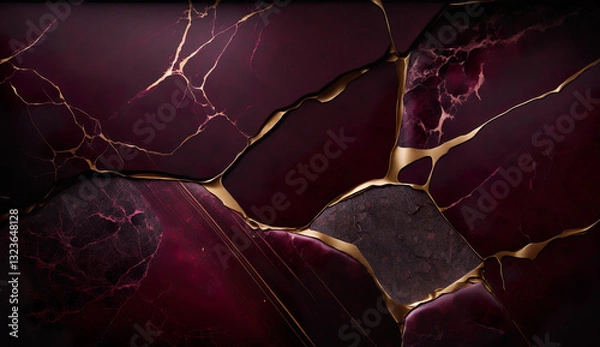 Fototapeta Beautiful marble abstract background with a mix of burgundy, gold and red colours.