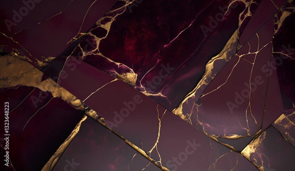 Fototapeta Beautiful marble abstract background with a mix of burgundy, gold and red colours.