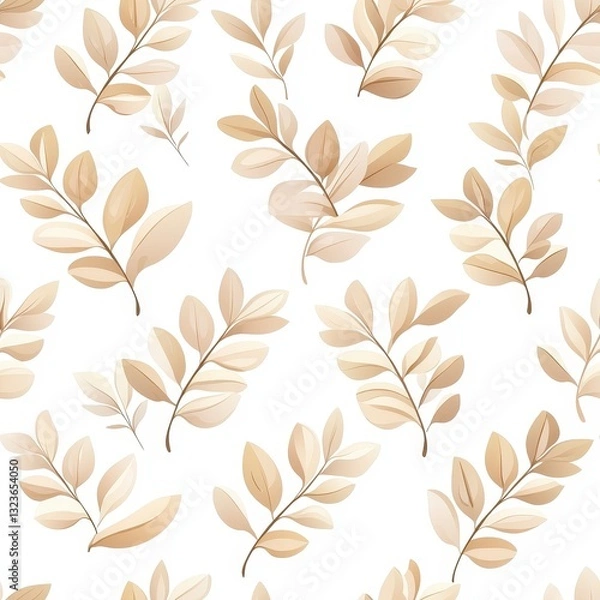 Fototapeta Elegant Beige Leaves Seamless Pattern Delicate Floral Background Design for Textile and Creative Projects