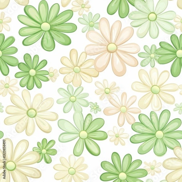 Fototapeta Seamless pattern with Light Spring Green and Beige Floral Pattern Design with Daisy Flowers Gentle and Delicate