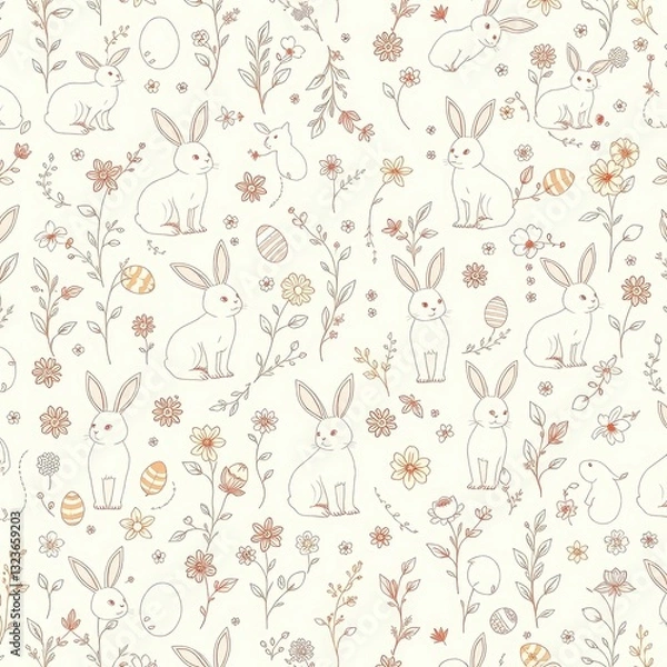 Fototapeta Seamless easter pattern, Seamless Easter Pattern with Cute Eggs and Bunnies on White Background, minimalist easter pattern