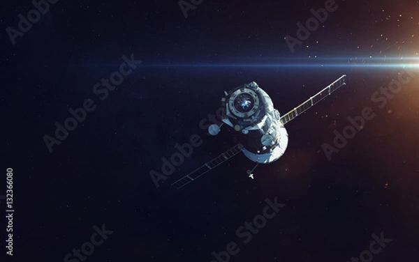 Obraz Statek kosmiczny. Sztuka kosmiczna, tapeta science fiction. Piękno głębokiej przestrzeni. Miliardy galaktyk we wszechświecie. Elementy tego obrazu dostarczone przez NASA