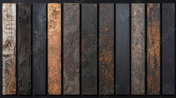 Fototapeta Varied Textures of Natural Wood Panels on Dark Background