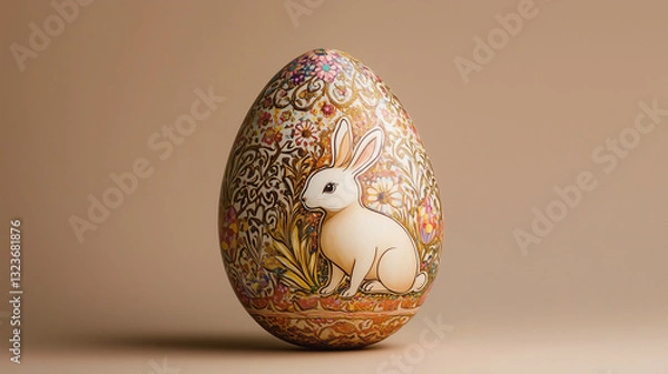 Fototapeta Warm and Colorful Decorated Easter Egg with Easter Bunny