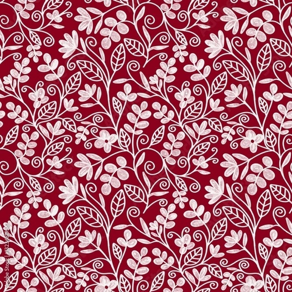 Obraz seamless pattern with flowers and leaf on red background 