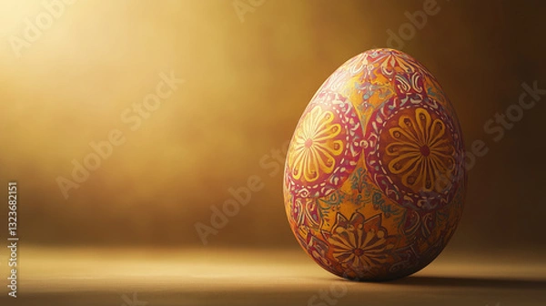 Fototapeta Warm and Colorful Decorated Easter Egg with Easter Bunny