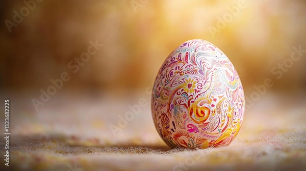 Fototapeta Warm and Colorful Decorated Easter Egg with Easter Bunny