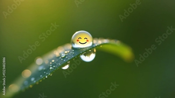 Obraz Happy Dewdrop on a Blade of Grass A Symbol of Joy and Nature's Beauty