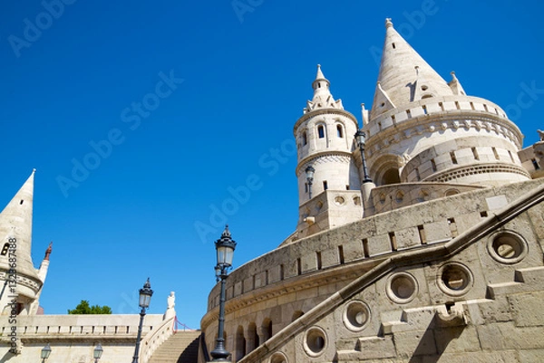 Fototapeta Tower in the Fisherman`s Bastion castle, Budapest in Hungary.