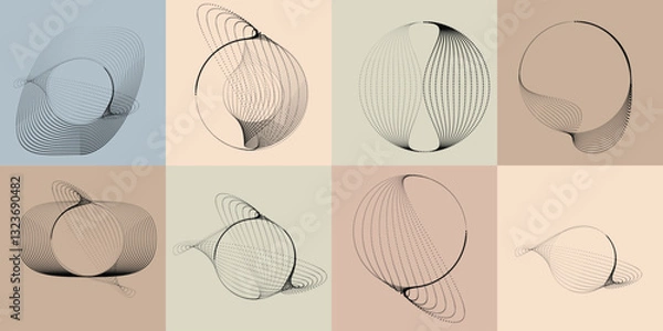 Fototapeta Art composition with halftone dots .Modern art design .Neutral color stripes .Transition dots. Geometric shape. Wall art
