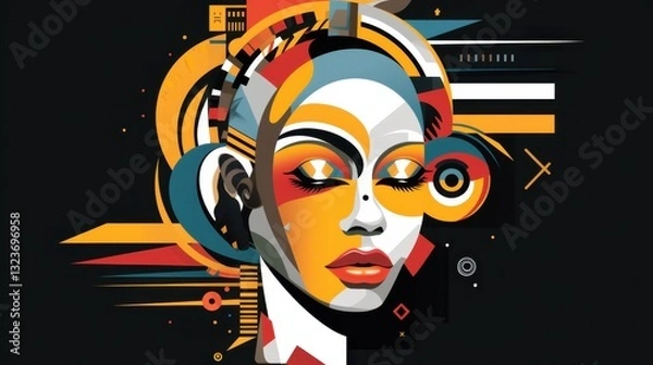 Fototapeta Vibrant Abstract Portrait of a Woman Emphasizing Bold Colors and Geometric Shapes