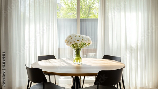 Fototapeta 自然光あふれるモダンダイニングルーム