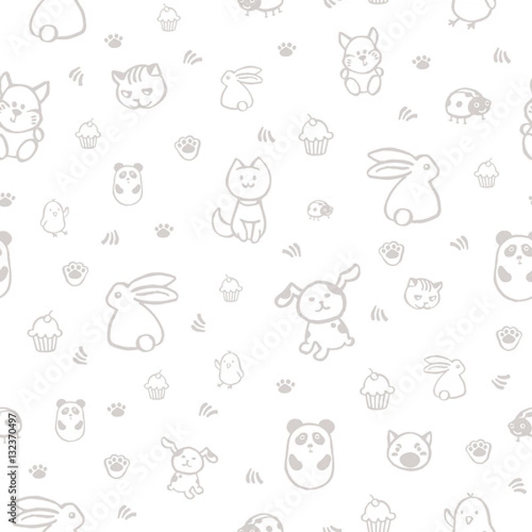 Obraz The stylized little animals on a white background. Seamless pattern.