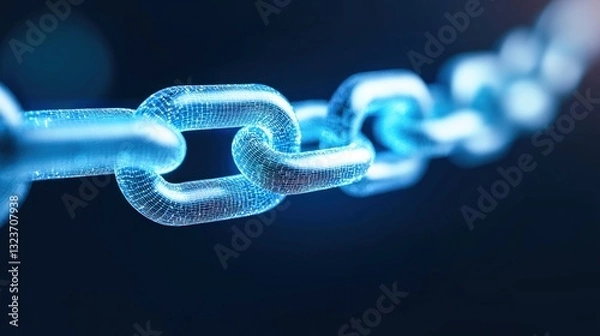 Fototapeta A close-up view of a digital chain link, illustrating strength and connectivity in a futuristic blue design.