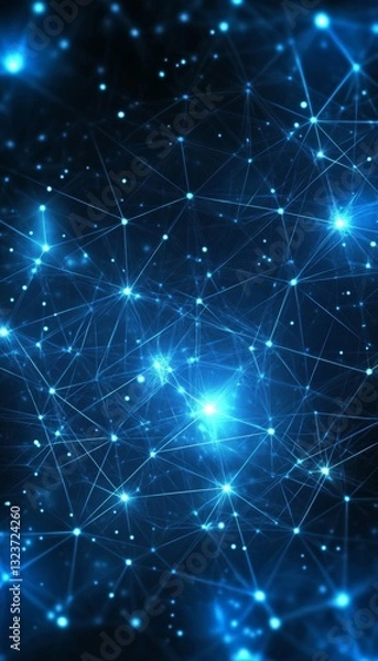 Fototapeta Abstract Digital Mesh Network, Interconnected Dots and Lines on Blue, Futuristic Technology