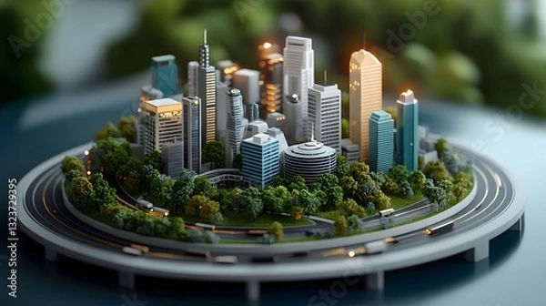 Obraz Highly detailed and cinematic blueprint showcasing the innovative design of a future focused community centric smart city with sleek architecture cutting edge sustainable energy infrastructure