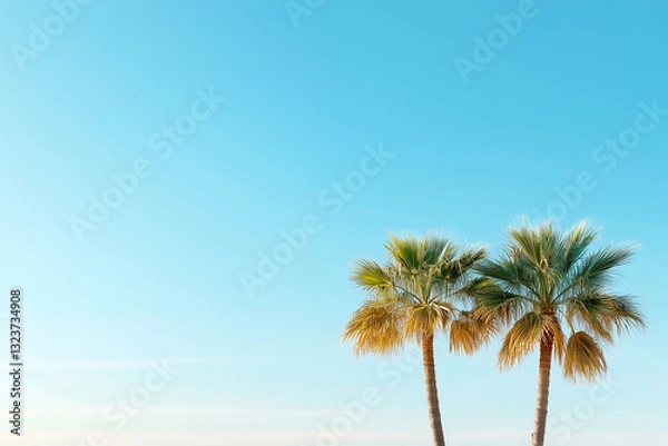 Fototapeta Palm trees on the blue sky.
Copy and text space.