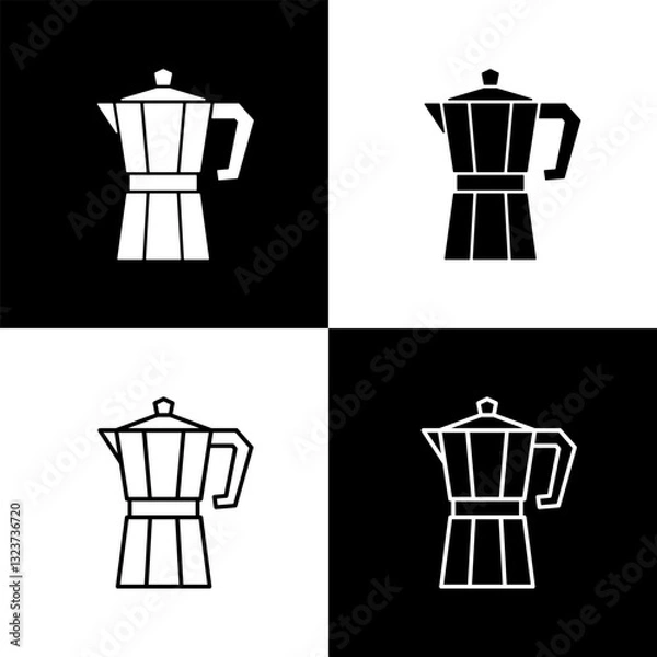 Fototapeta Moka pot coffee maker vector icons set.