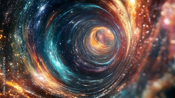Obraz Abstract Journey Through a Swirling Cosmic Wormhole / 渦巻く宇宙のワームホールを抜ける抽象的な旅